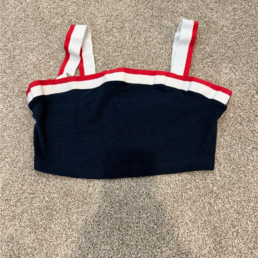 Beyond Yoga Navy Blue and Red Women's cropped sports bra top size small